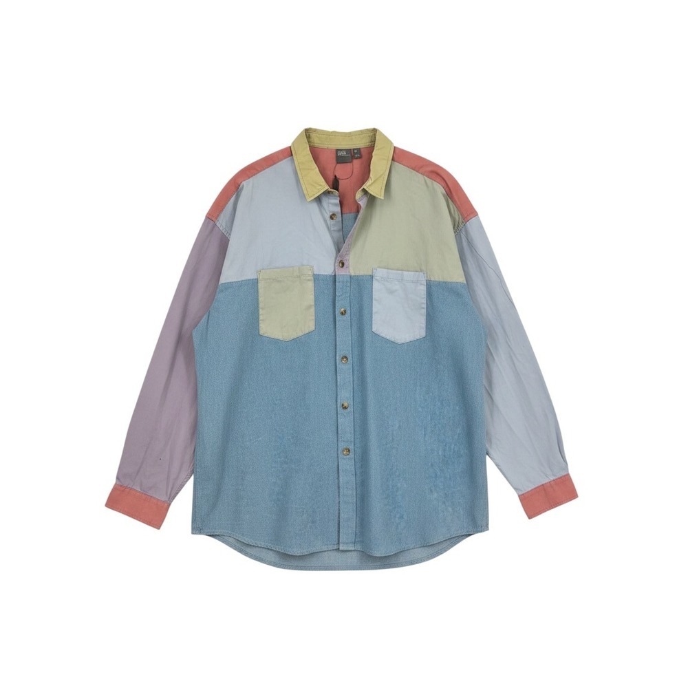 ASOS Mens Colorblock Denim Button Down Shirt Multi Color Oversized 3XL